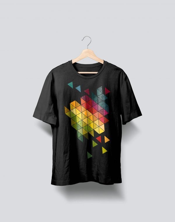 black tshirt with multi color printing