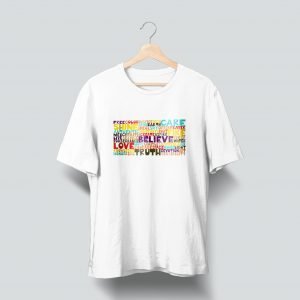 colourfull quote printed white t shirt