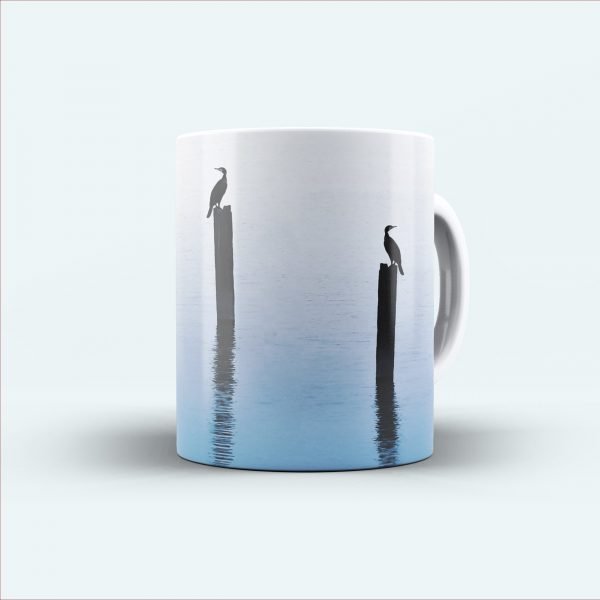 bird printed white mug