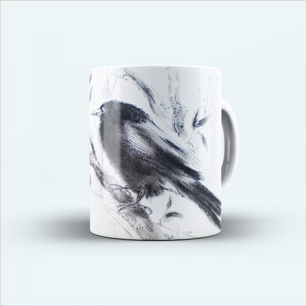 black bird scatch printed mug
